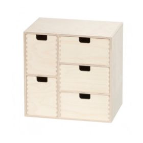Finérkasse med 5 skuffer (31x31x21 cm.)