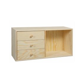 Bogkasse i fyr 30x60x19 cm, 3 skuffer og 1 rum