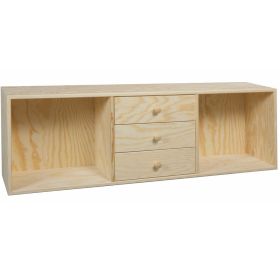 Bogkasse i fyr 30x90x19 cm, 3 skuffer og 2 rum