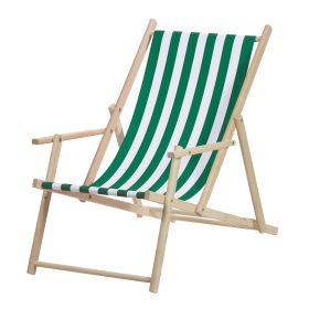 Liggestol i træ - Grøn/hvidstribet stof