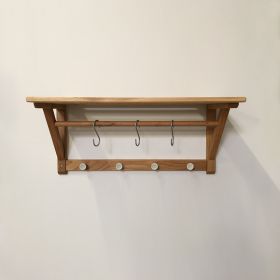 Hattehylde i eg L80 cm. (børstet metal-knager)