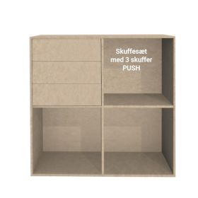 3 skuffer (PUSH) til KUBIK træ hel reolkasse med 4 rum